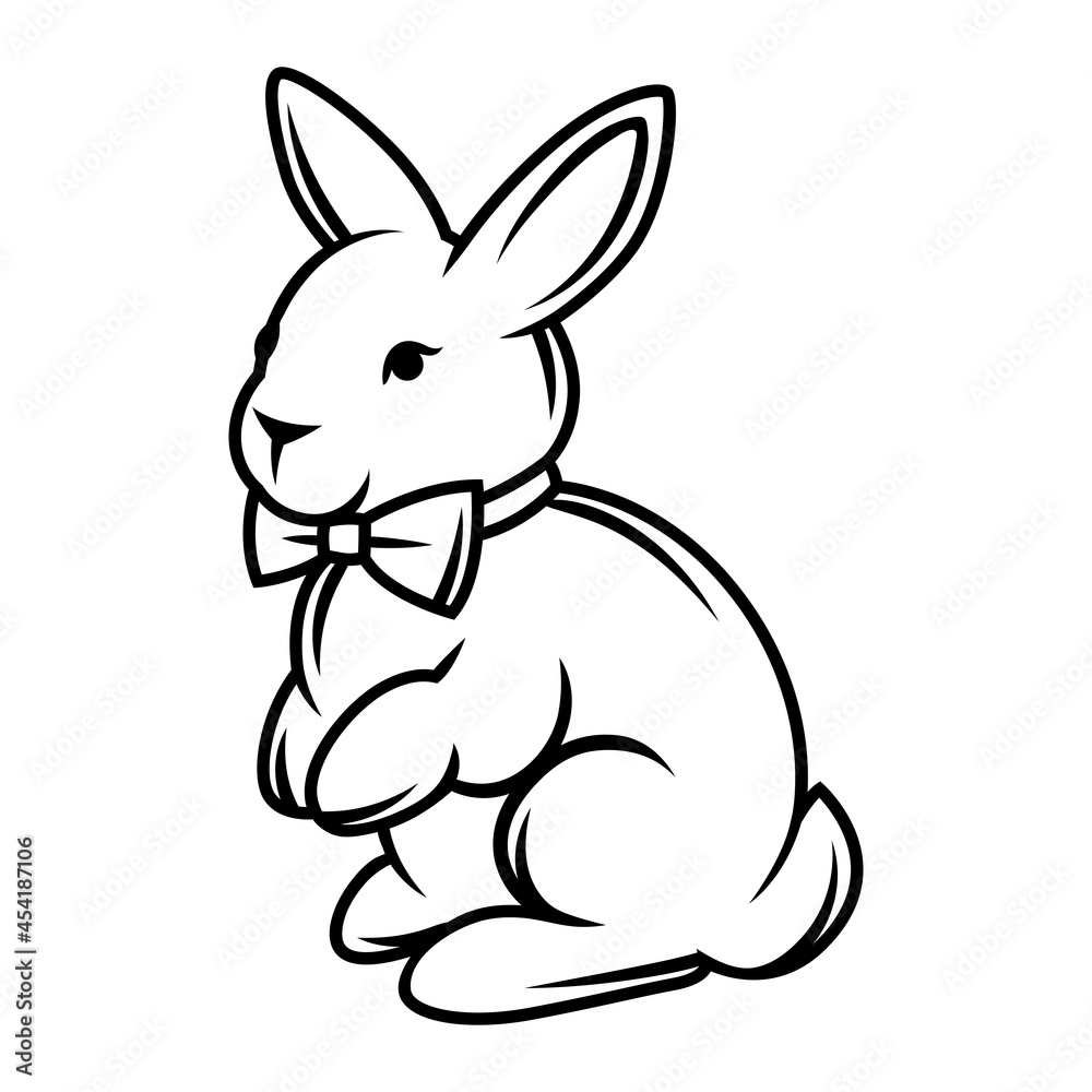 Illustration of rabbit with bow tie. Black and white stylized picture. Illustration of rabbit with bow tie. Black and white stylized picture.