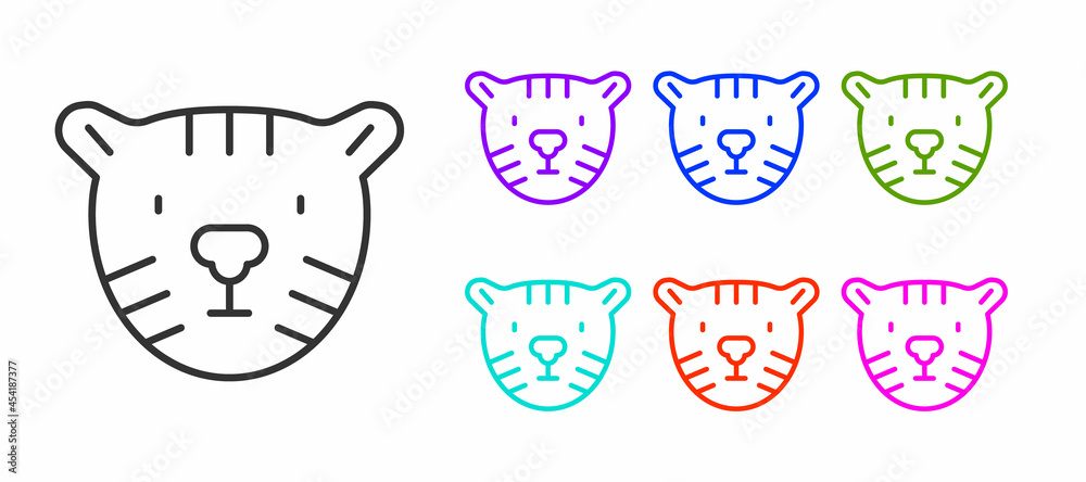 Black line Tiger head icon isolated on white background. Set icons colorful. Vector