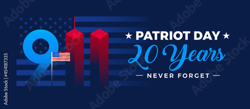 9 11 Patriot Day memorial 20th anniversary September 11, 2001 banner - vector illustration with US flag, stars and stripes background