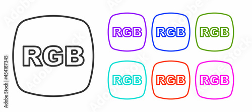 Black line Speech bubble with RGB and CMYK color mixing icon isolated on white background. Set icons colorful. Vector