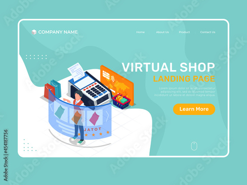 Virtual online shop. Isometric Landing page illustration template