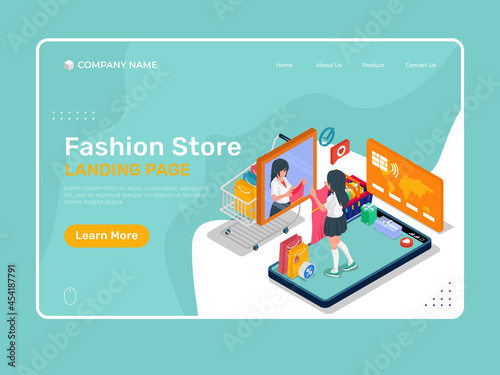 Fashion store illustration with character. landing page illustration template.