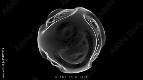 Ultra thin line fluid geometry. Dynamic vector distorted spheres.
