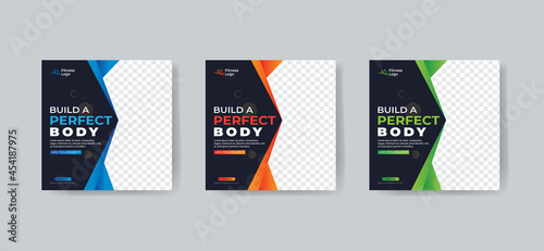 Fitness Flyer Layout with set to print with vector & illustration in 3 Colorful Accents Design Template 