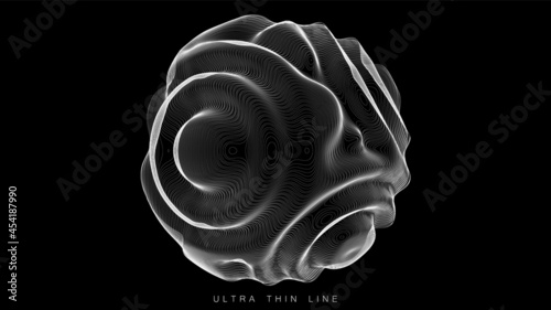 Ultra thin line fluid geometry. Dynamic vector distorted spheres.