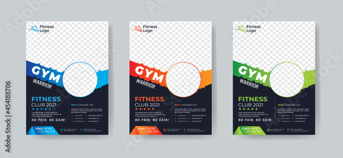 Creative abstract fitness and gym flyer template with vector & illustration in 3 Colorful Accents