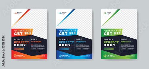 Gym and Sports Social Media Post Template. Modern banner design with abstract shape frame and place for the photo.