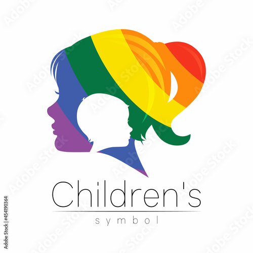 Child Girl Vector Color Logo of Grow Up Kids Silhouette profile human head. Concept logo for people, children, autism, kids, therapy, clinic, education.