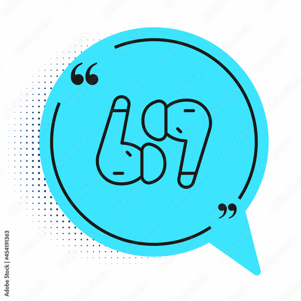 Black line Air headphones icon icon isolated on white background. Holder wireless in case earphones garniture electronic gadget. Blue speech bubble symbol. Vector Black line Air headphones icon icon isolated on white background. Holder wireless in case earphones garniture electronic gadget. Blue speech bubble symbol. Vector