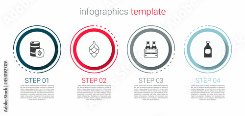 Set Metal beer keg, Hop, Pack of bottles and Beer. Business infographic template. Vector