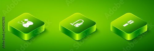 Set Isometric Vacuum cleaner, Toilet brush and Sponge icon. Vector