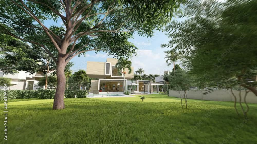 modern cubic house with tropical garden modern cubic house with tropical garden