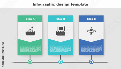 Set Water polo, volleyball net and Kayak and paddle. Business infographic template. Vector