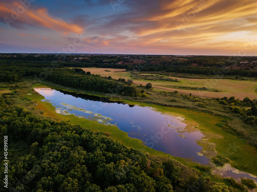 Natural landscape. Lake at the sunset, aerial view © Mulderphoto