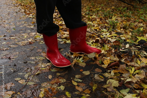 rubber boots and leaves