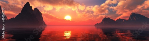 Beautiful sea sunset among the rocky islands © ustas