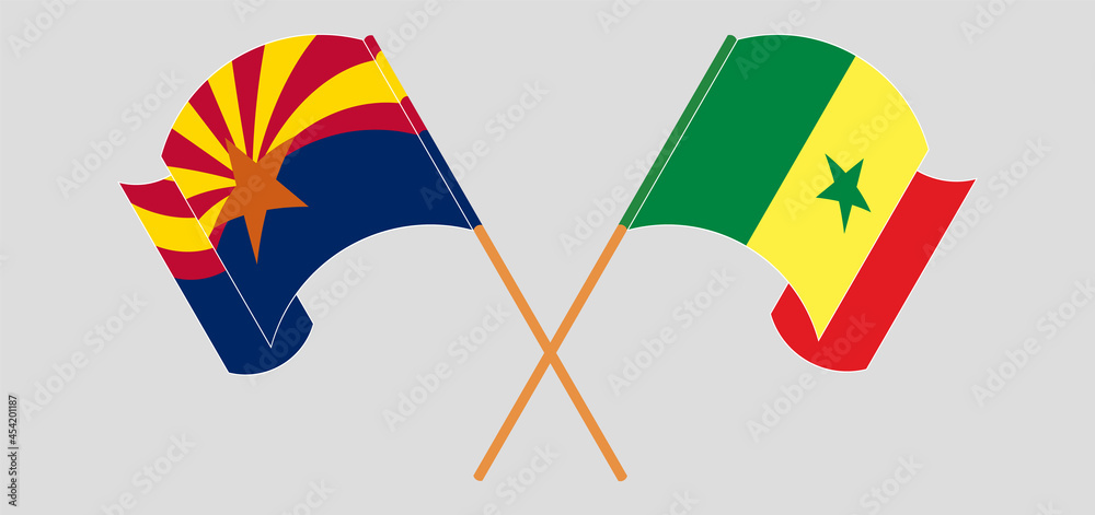 Crossed and waving flags of the State of Arizona and Senegal Crossed and waving flags of the State of Arizona and Senegal