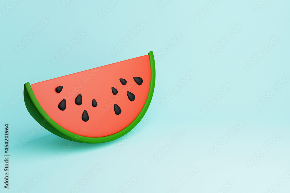 Slice of red watermelon with seeds, 3D illustration Slice of red watermelon with seeds, 3D illustration