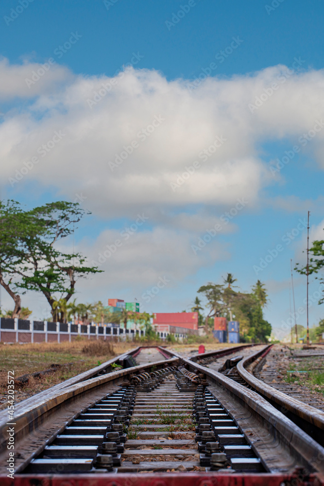Thai train tracks, beautiful sky day