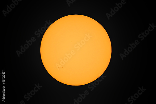 Centered view of the Sun with two active sunspot regions seen in Dublin, Ireland on 26 August, 2021. Image captured with use of solar eclipse filter
