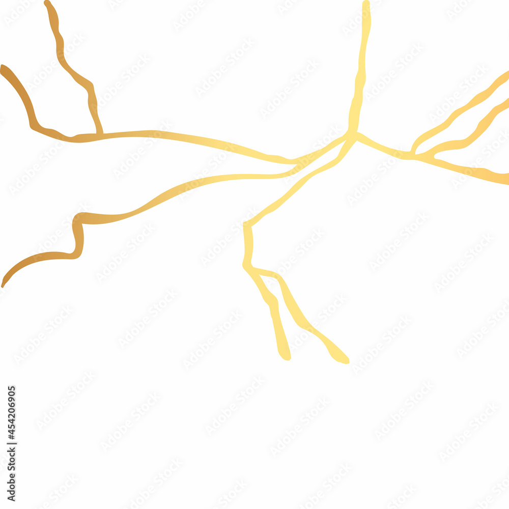 Fototapeta premium Gold kintsugi crack vector card on white background. Golden texture.