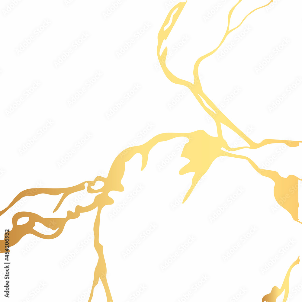Fototapeta premium Gold kintsugi crack vector card on white background. Golden texture.