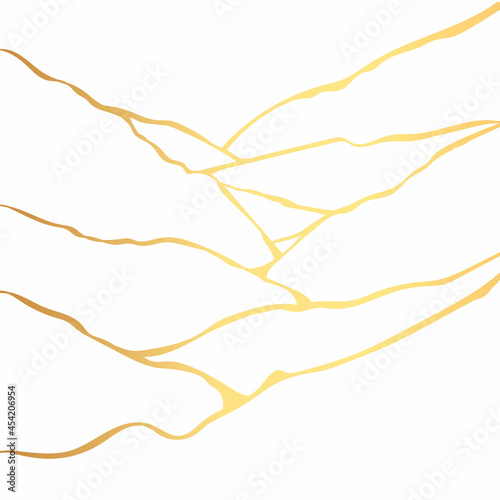 Gold kintsugi crack vector card on white background. Golden texture.
