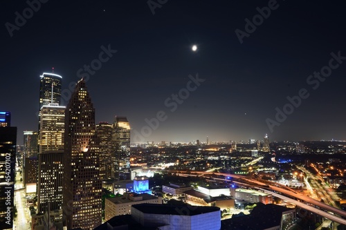 Downtown Houston cityscape at night
