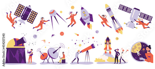 Astronomy Space People White Icon Set