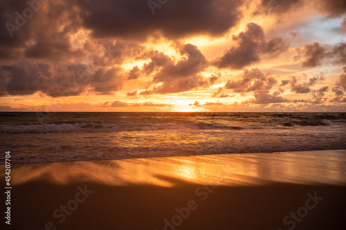 landscape sunset over sea silhouette Sky.Dramatic sky Colorful dark.