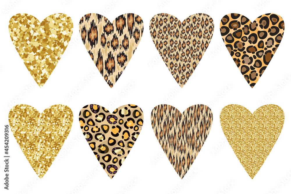 A set of hearts with animalistic and gold prints A set of hearts with animalistic and gold prints