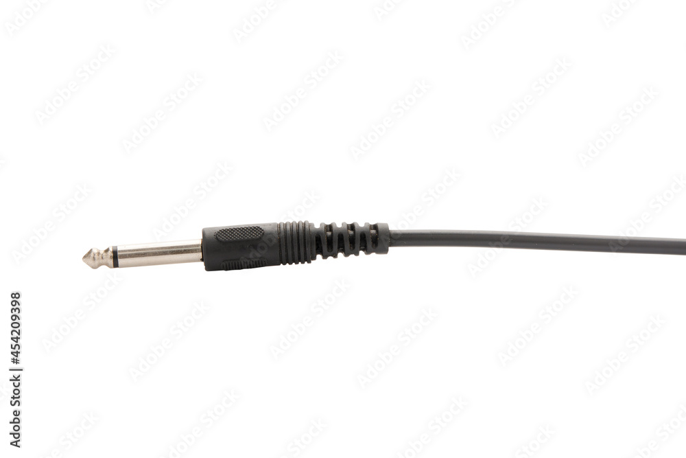Guitar audio jack with black cable isolated on white background. Guitar audio jack with black cable isolated on white background.