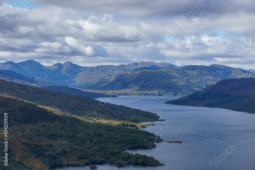 View over Loch Katrine from Ben A'an in Loch Lomond and Trossachs National Park, Scotland, United Kingdom