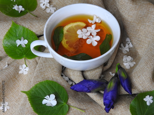 Flower tea with lemon.