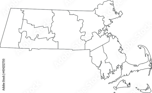 Fotografia White blank vector map of the Federal State of Massachusetts, USA with black bor