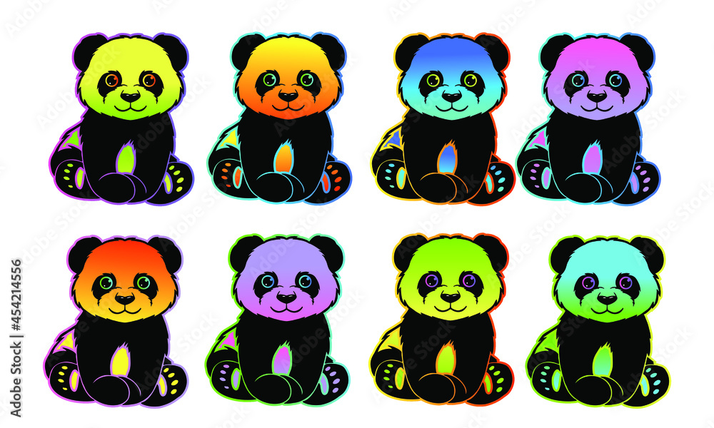 Naklejka premium Pandas seamless pattern. Bright colorful rainbow panda illustration for textile print