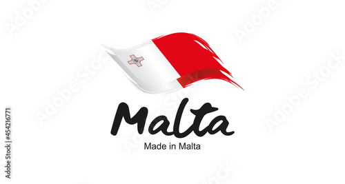 Made in Malta handwritten flag ribbon typography lettering logo label banner