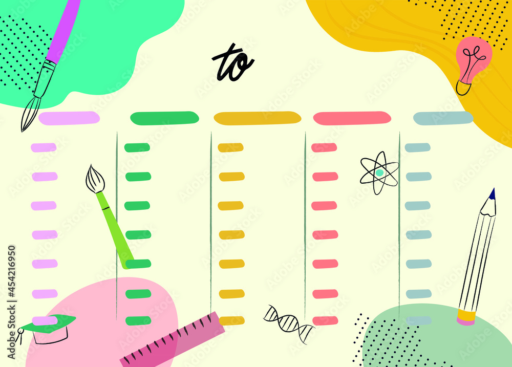 School Table Task Chart Back to school timetable. Hand drawn. Classroom timetable. Plan note ...