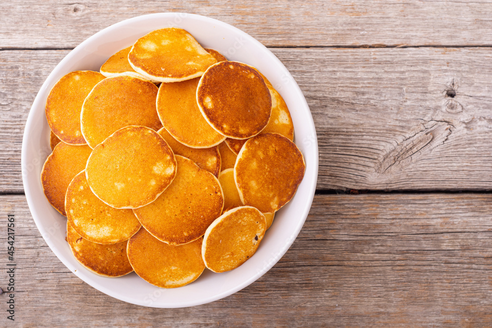 Mini pancakes . Delicious breakfast . Mini pancakes . Delicious breakfast .