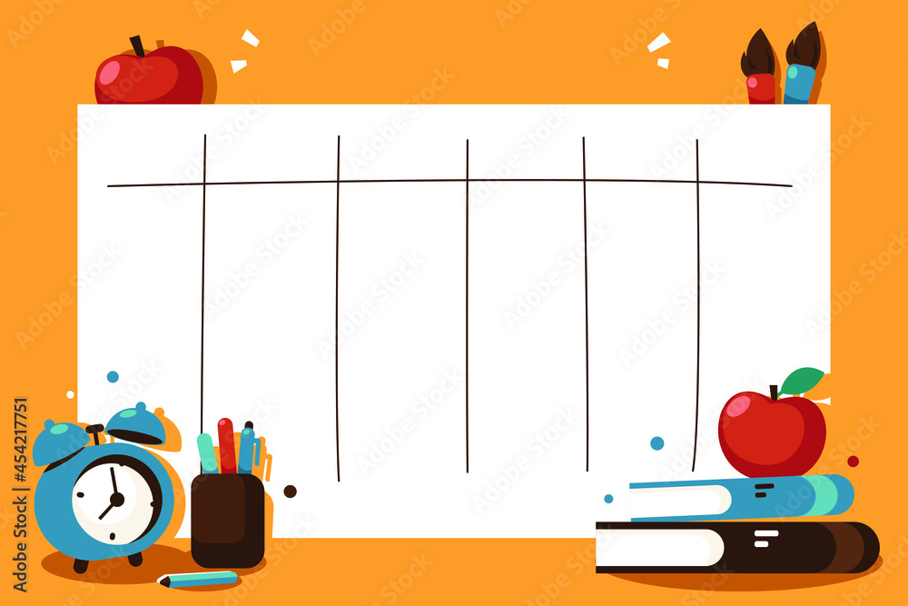 Back to school timetable. Hand drawn. Classroom timetable. Plan note