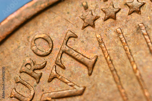 Closeup of a euro cent coin.