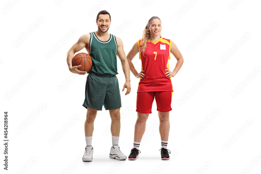 Male and female basketball players from opposite teams