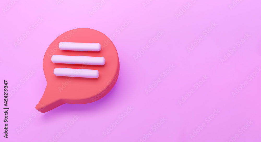 3d red Speech bubble chat icon isolated on pink background. Message creative concept with copy space for text. Communication or comment chat symbol. Minimalism concept. 3d illustration render 3d red Speech bubble chat icon isolated on pink background. Message creative concept with copy space for text. Communication or comment chat symbol. Minimalism concept. 3d illustration render