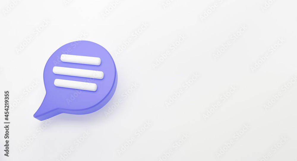 3d purple Speech bubble chat icon isolated on white background. Message creative concept with copy space for text. Communication or comment chat symbol. Minimalism concept. 3d illustration render 3d purple Speech bubble chat icon isolated on white background. Message creative concept with copy space for text. Communication or comment chat symbol. Minimalism concept. 3d illustration render