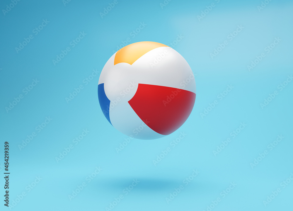 3d beach ball. Striped inflatable toy game beach ball isolated on background with copy space. summer vacation or beach symbol, 3D illustration