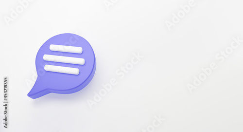 3d purple Speech bubble chat icon isolated on white background. Message creative concept with copy space for text. Communication or comment chat symbol. Minimalism concept. 3d illustration render