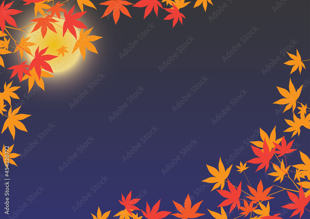 秋の月と紅葉の背景イラスト01 Stock Vector Adobe Stock