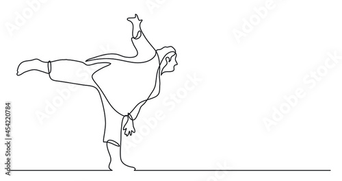 continuous line drawing of confident oversize woman doing tai chi exercise with body positivity