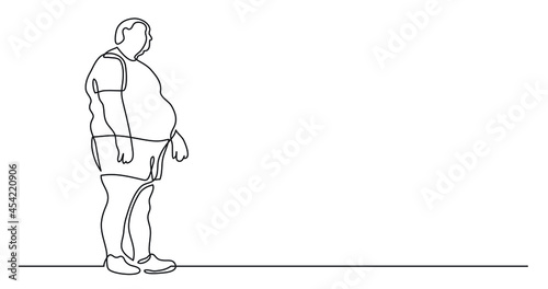 continuous line drawing of oversize man standing thinking about body positivity