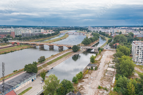 city bridge over the blue river, Wroclaw, Poland